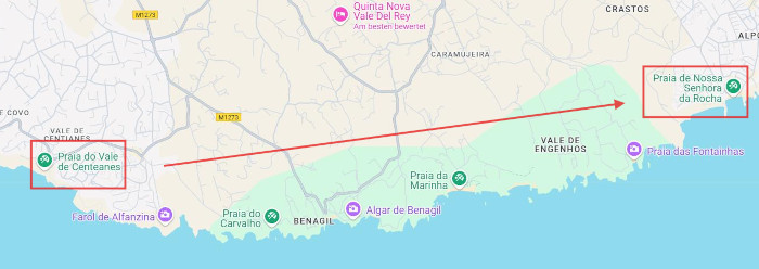 Küstenwanderweg: Praia do Vale Centeanes zum Praia da Marinha bis zum Praia de Nossa Senhora da Rocha
